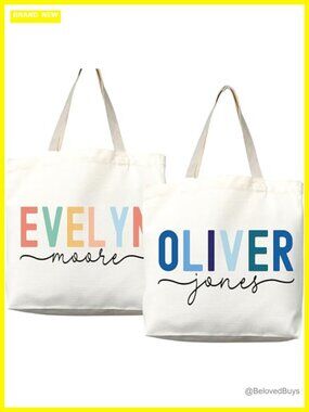 Personalized Custom Name Tote Bag Premium Canvas Reusable Gift